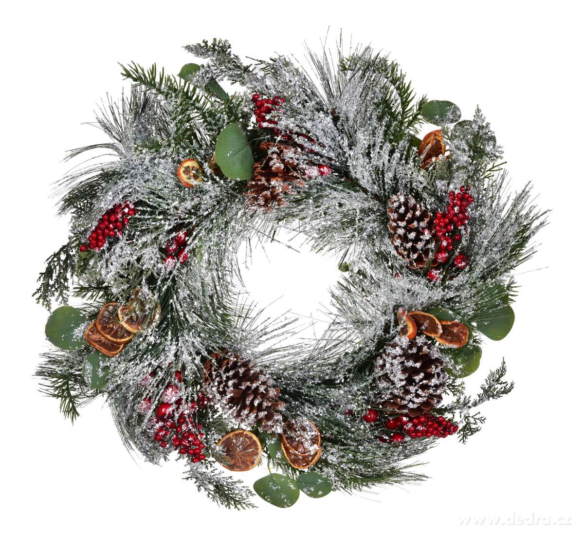 ZIMNÍ VĚNEC S ŠIŠKAMI A PLODY, dekorace na dveře i stůl, Ø 50 cm