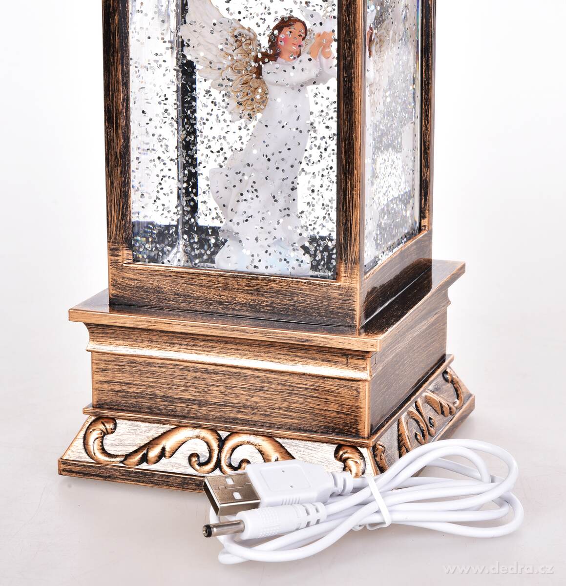 SVĚTLO ANDĚLSKÉ NADĚJE, LED lucerna s poletujícími třpytkami, andělem & melodiemi, výška 31 cm – náhled 6 | Grand Móda