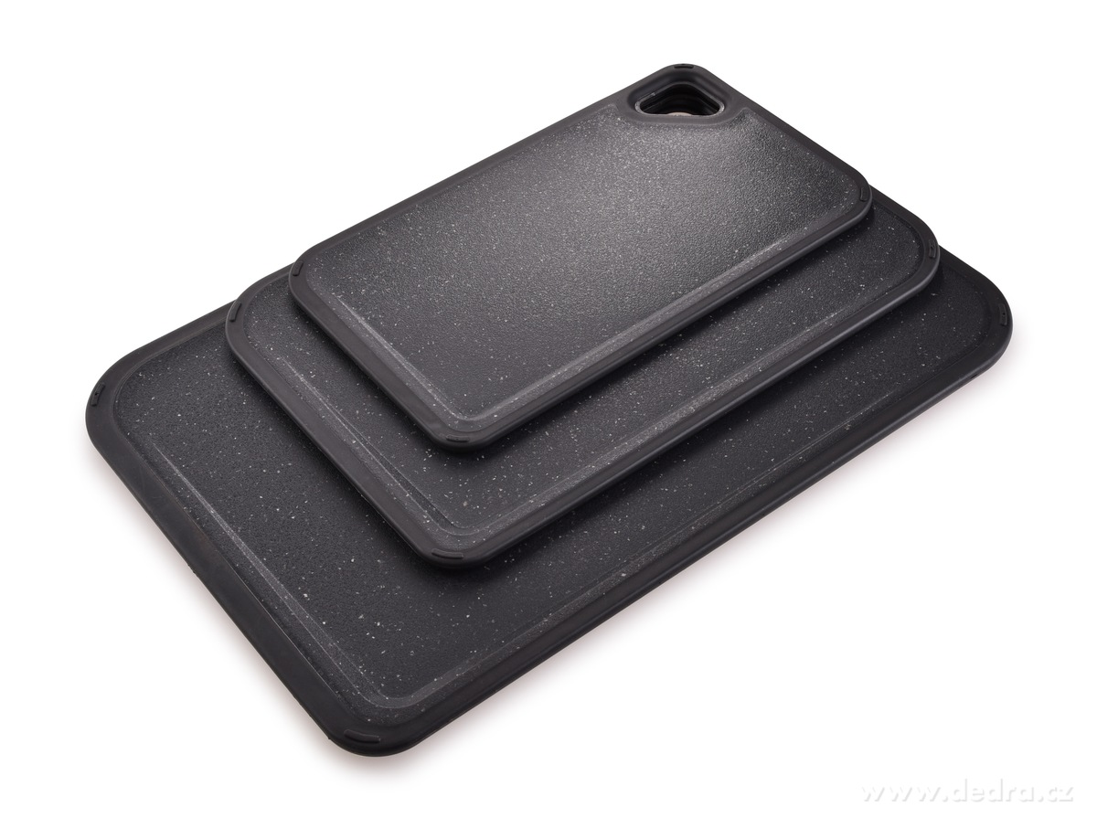 GOURMET, sada 3 plastových prkének s protiskluzovými hranami, černá