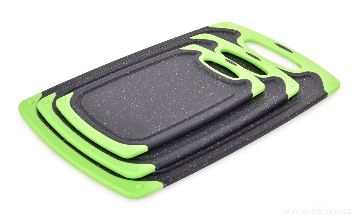 GOURMET, sada 3 oboustranných plastových prkének s protiskluzovým okrajem, zeleno-černá | Nože, nůžky a prkénka | Grand Móda