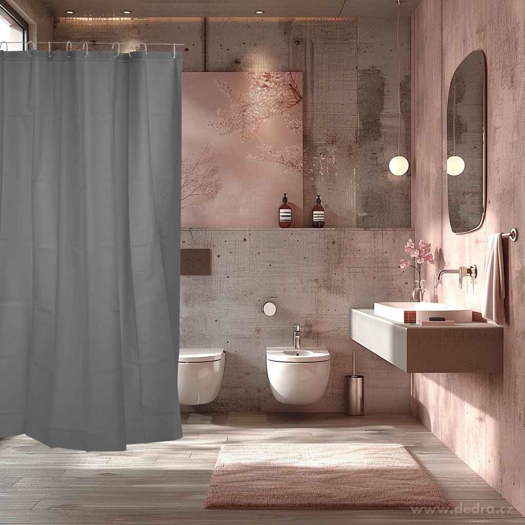 SPA, Koupelnový závěs se 12 kroužky, nepropustný, 180 × 180 cm, šedý – náhled 4 | Grand Móda