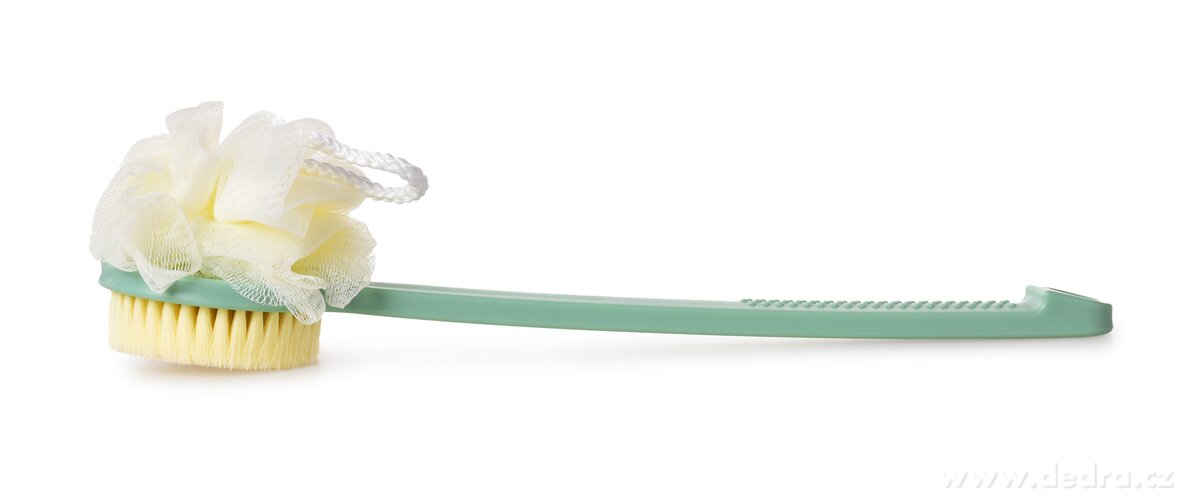 SPA, 2v1 kartáč + puff na mytí zad, oboustranný, dlouhá rukojeť 37 cm, mintový