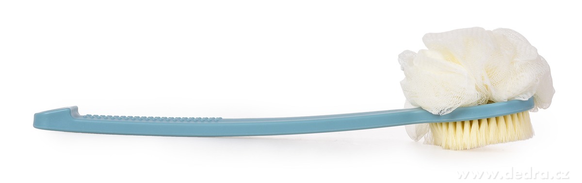 SPA, 2v1 kartáč + puff na mytí zad, oboustranný, dlouhá rukojeť 37 cm, pastelově modrý