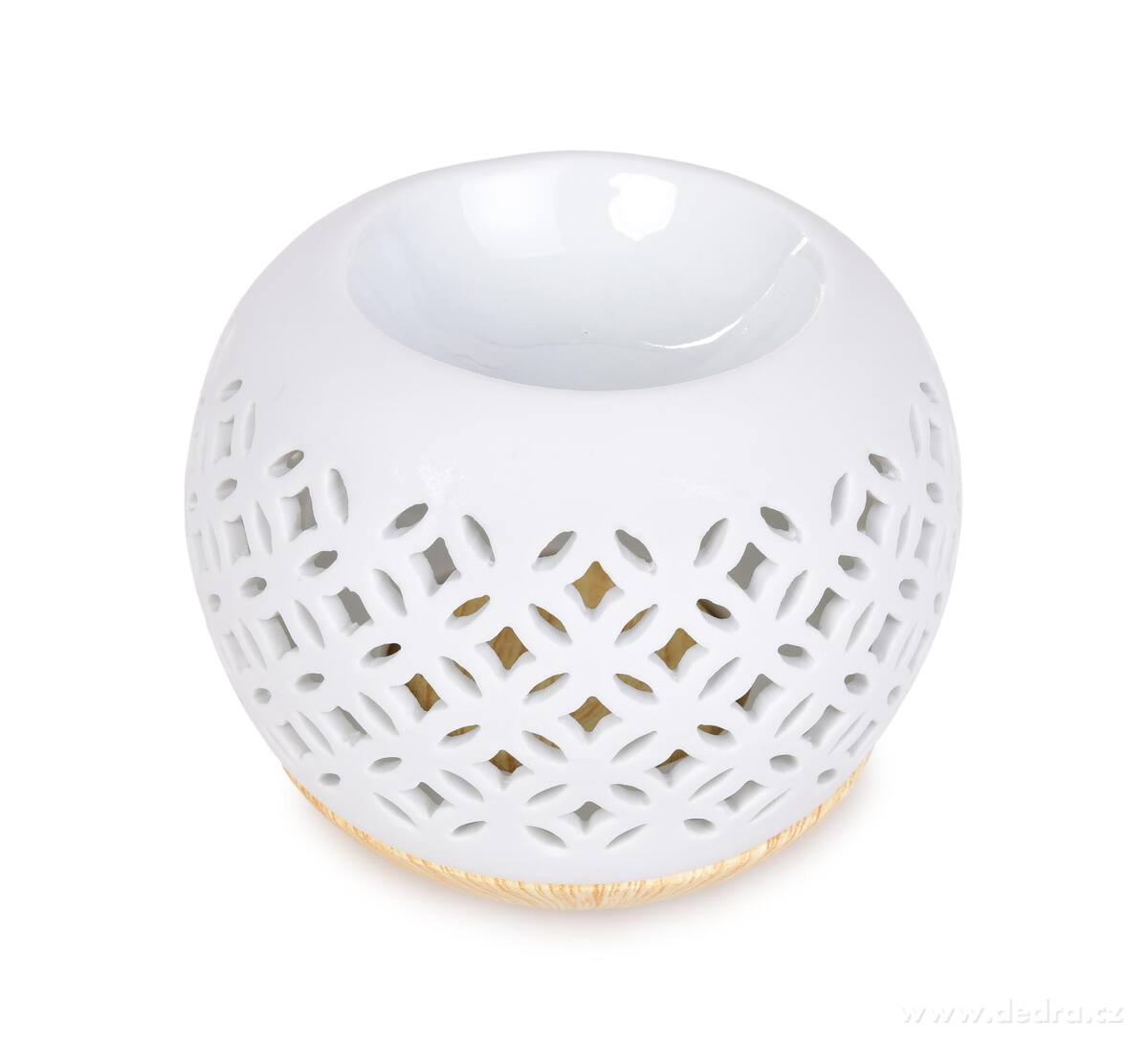LIGNIA | Kulat├í aromalampa s krajkov├Żm dekorem & d┼Öev─Ťn├Żm podstavcem | matn├í b├şl├í keramika - obr├ízek 3 | Aromalampy | Grand M├│da