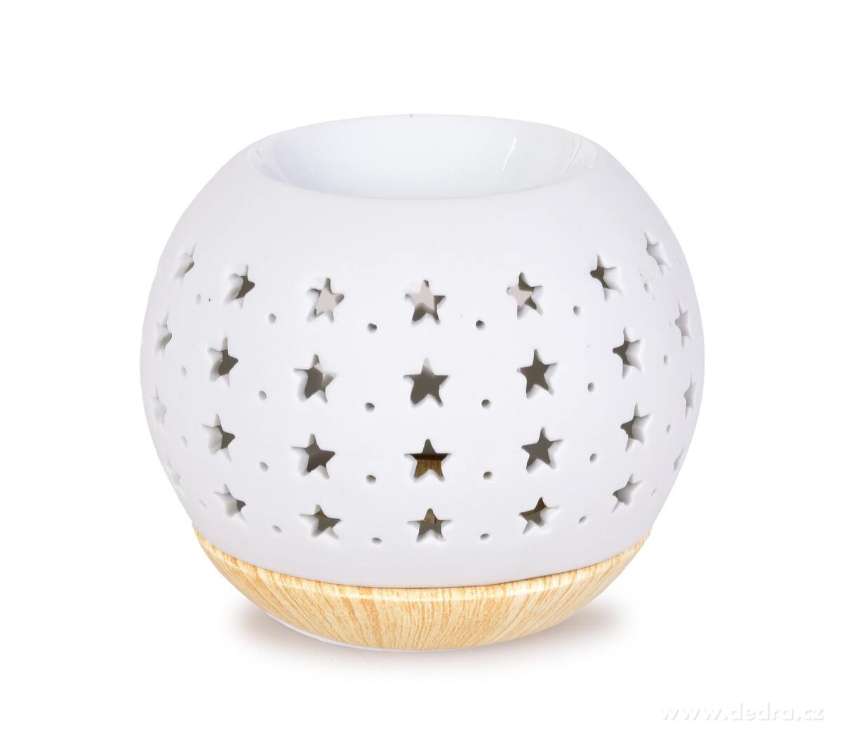 LUCENTA | Kulat├í aromalampa s hv─Ťzdn├Żm dekorem | matn├í b├şl├í glazura & d┼Öev─Ťn├Ż podstavec - obr├ízek 2 | Aromalampy | Grand M├│da