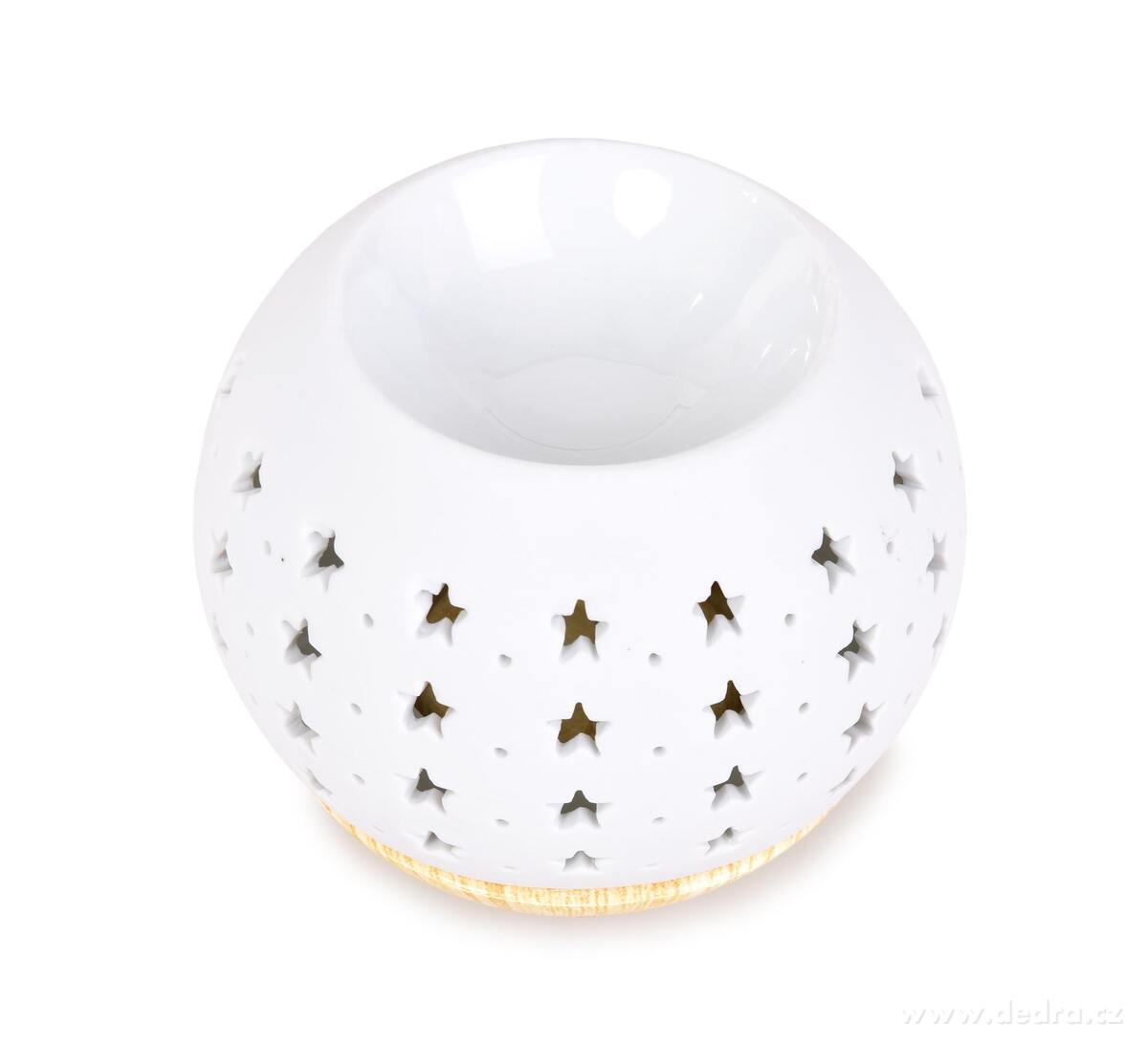 LUCENTA | Kulat├í aromalampa s hv─Ťzdn├Żm dekorem | matn├í b├şl├í glazura & d┼Öev─Ťn├Ż podstavec - obr├ízek 3 | Aromalampy | Grand M├│da