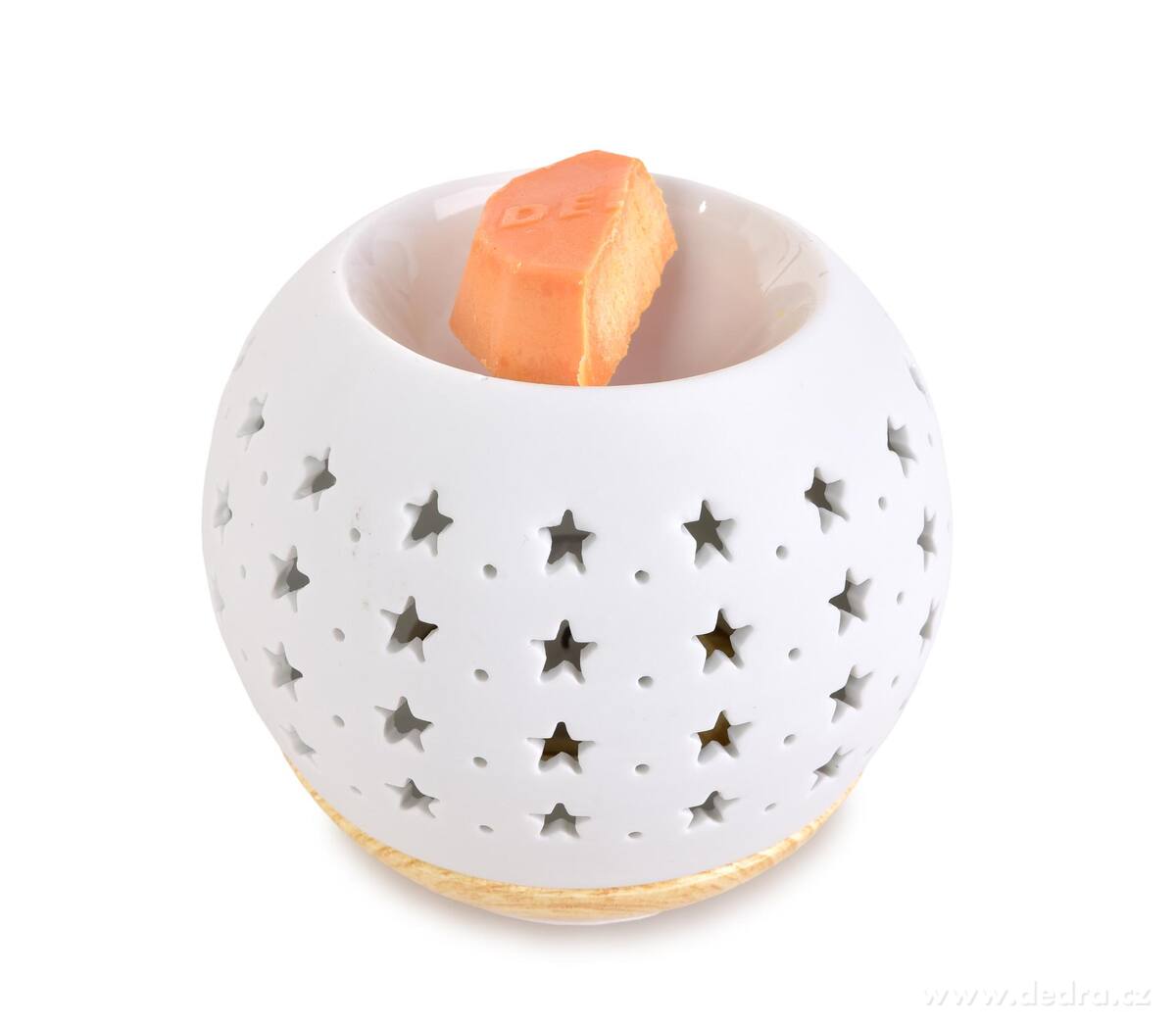 LUCENTA | Kulat├í aromalampa s hv─Ťzdn├Żm dekorem | matn├í b├şl├í glazura & d┼Öev─Ťn├Ż podstavec - obr├ízek 4 | Aromalampy | Grand M├│da