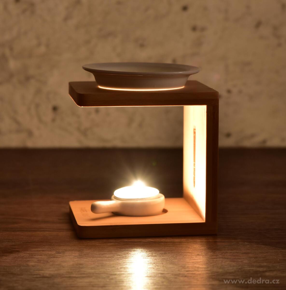 ZENORA, Aromalampa na bambusovém stojanu, čistý design & bílá keramika