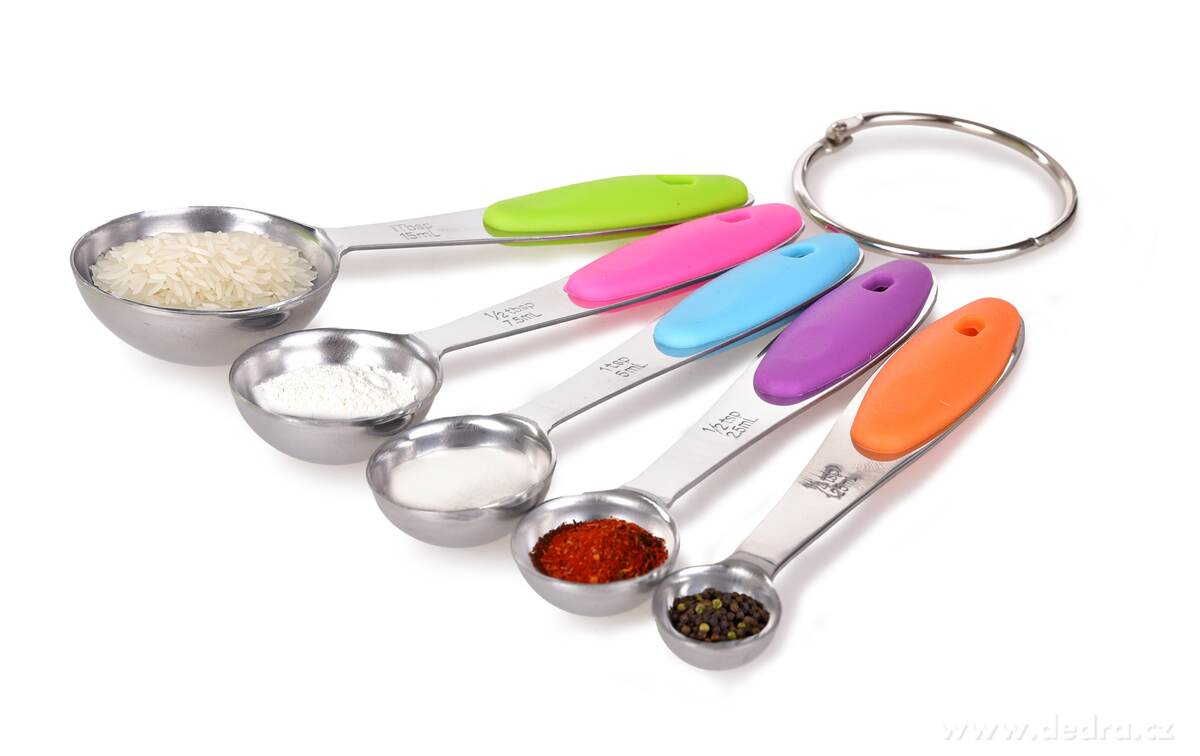 LŽIČKOMĚRKY, sada 5 nerezových odměrek, barevné rukojeti pro snadné rozlišení lžiček a lžic