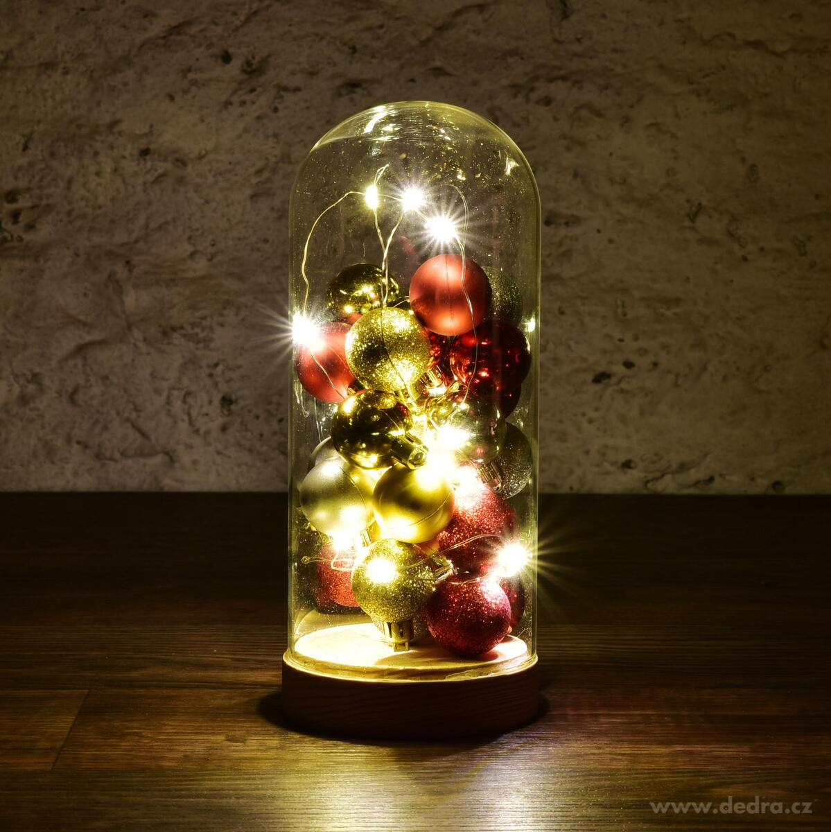 VÁNOČNÍ PLAMÍNKY, LED dekorace ve skleněném šturcu, 22 cm