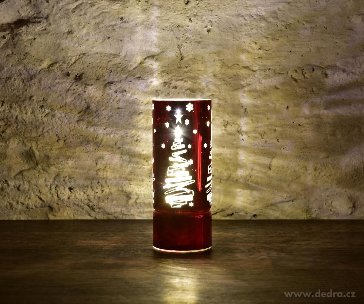 SVĚTÝLKA ZIMNÍHO STROMKU, LED skleněný svícen, 20 cm