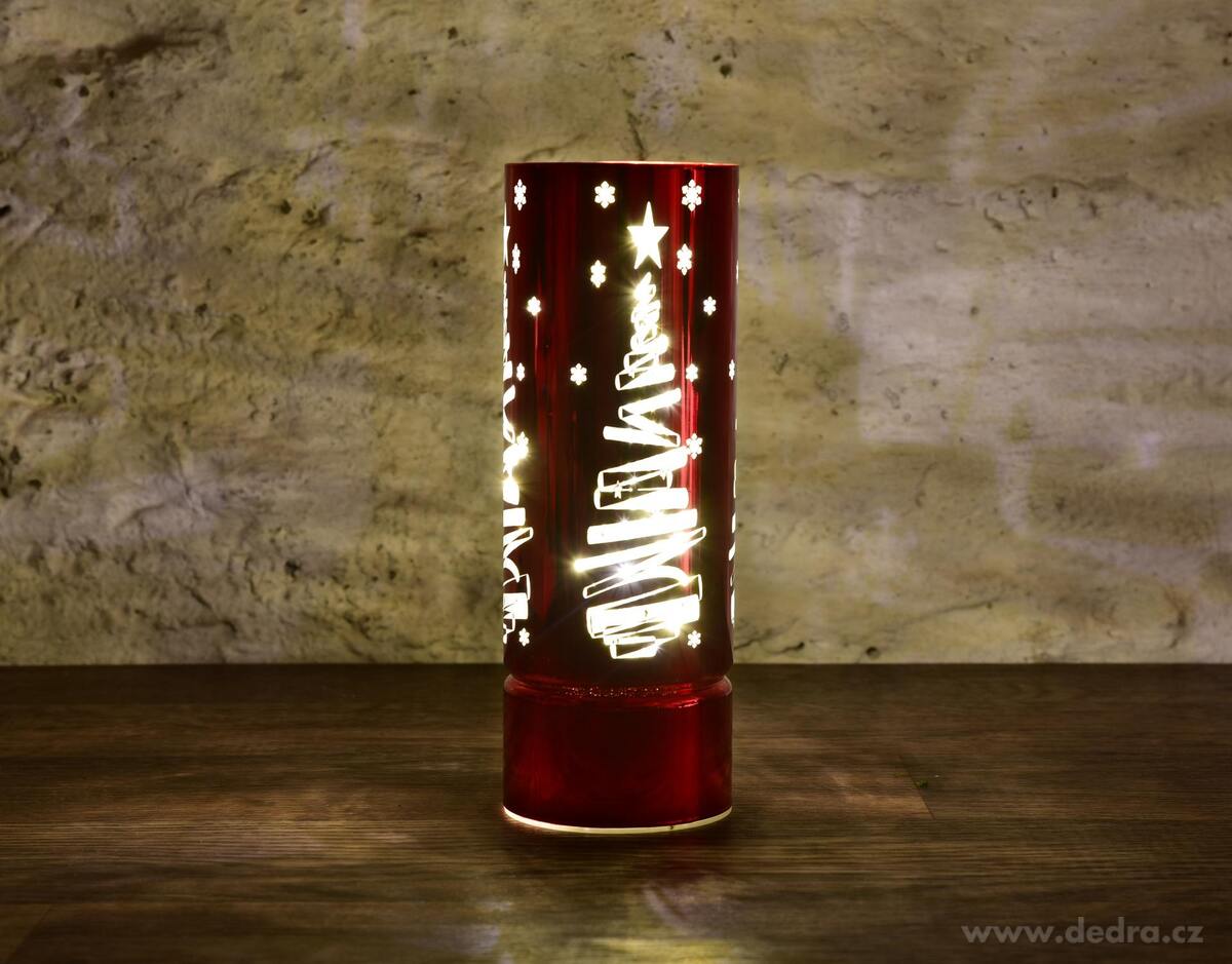 SVĚTÝLKA ZIMNÍHO STROMKU, LED skleněný svícen, 25 cm