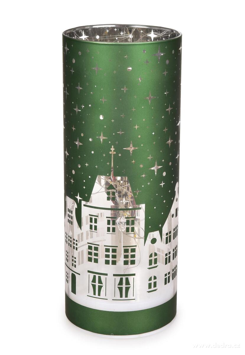 ZIMN├Ź M─ÜSTE─îKO | LED sklen─Ťn├Ż sv├şcen | zelen├Ż | 20 cm - obr├ízek 2 | Sv├şcny | Grand M├│da