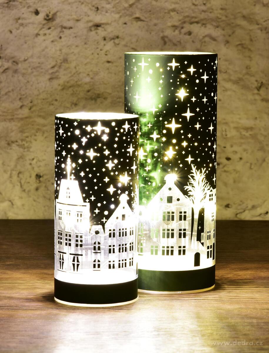 ZIMN├Ź M─ÜSTE─îKO | LED sklen─Ťn├Ż sv├şcen | zelen├Ż | 20 cm - obr├ízek 3 | Sv├şcny | Grand M├│da