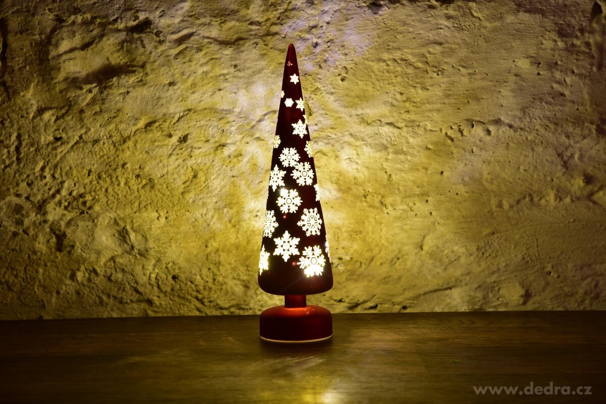 ZIMNÍ HVĚZDA, LED svítící stromeček, červený, 34 cm