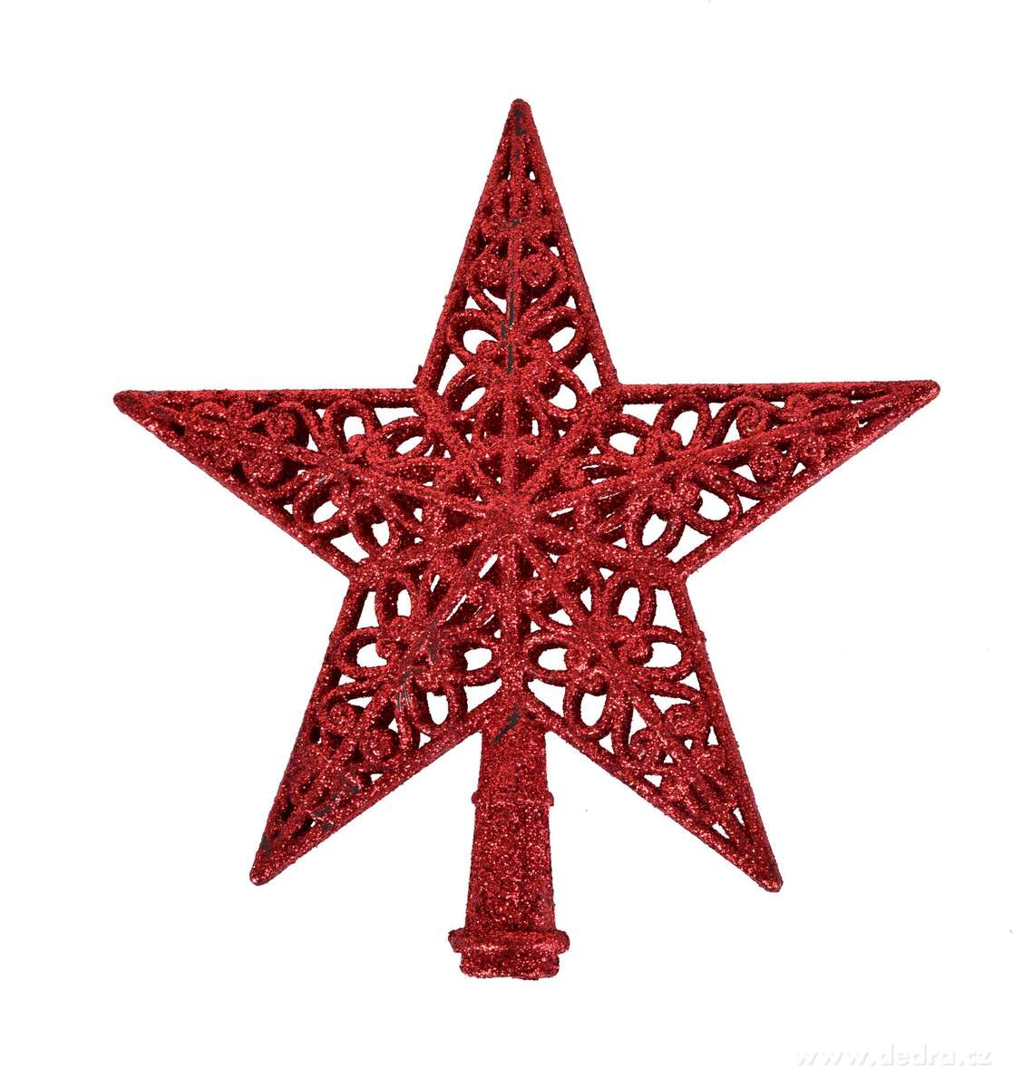 VÁNOČNÍ KORUNA, hvězda na stromek, červená krajková třpytivá
