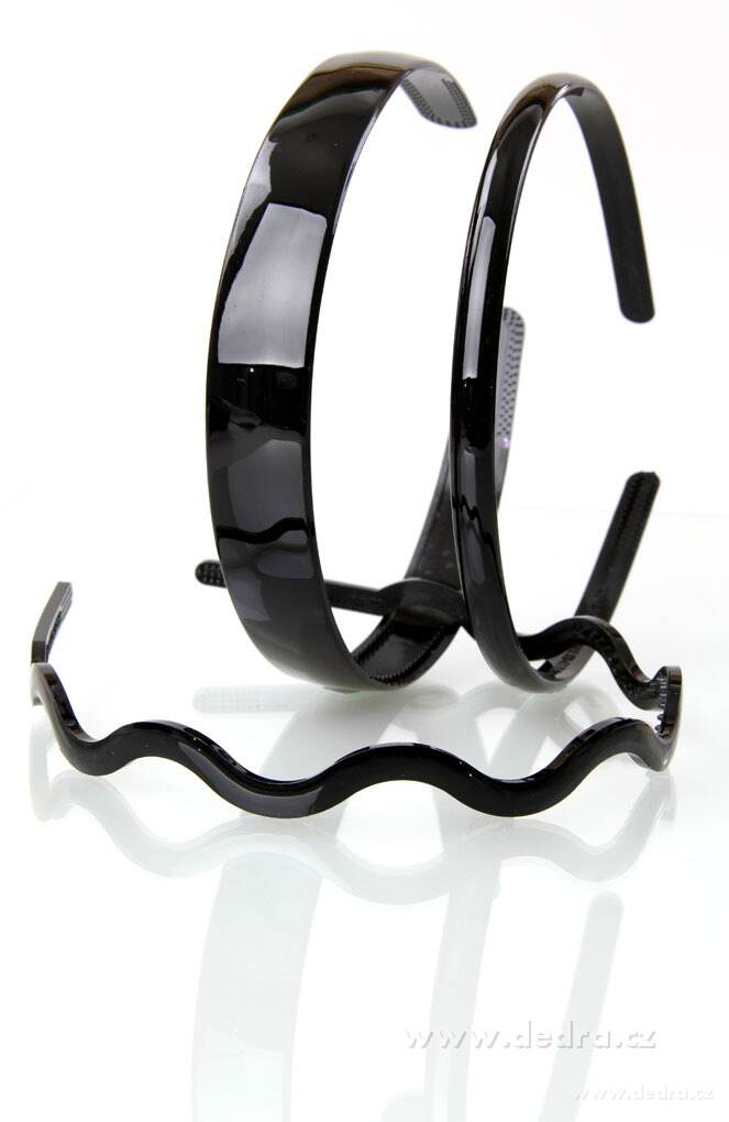 HAIRÉLLE, sada 3 ks plastových čelenek do vlasů, černý design & hřebínky