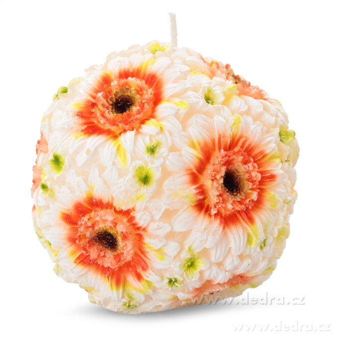 12 cm svíce květinová koule, oranžovo-bílé gerbery | Produkty za bonusové body | Grand Móda