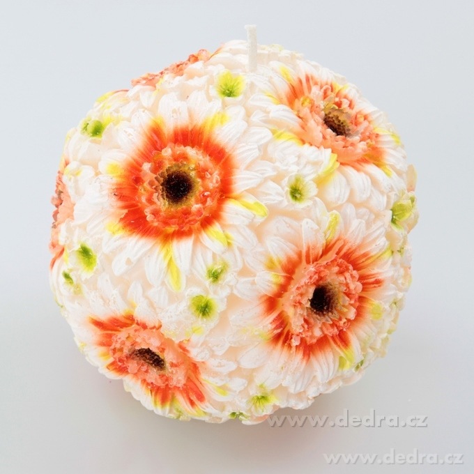 12 cm svíce květinová koule, oranžovo-bílé gerbery – náhled 2 | Grand Móda