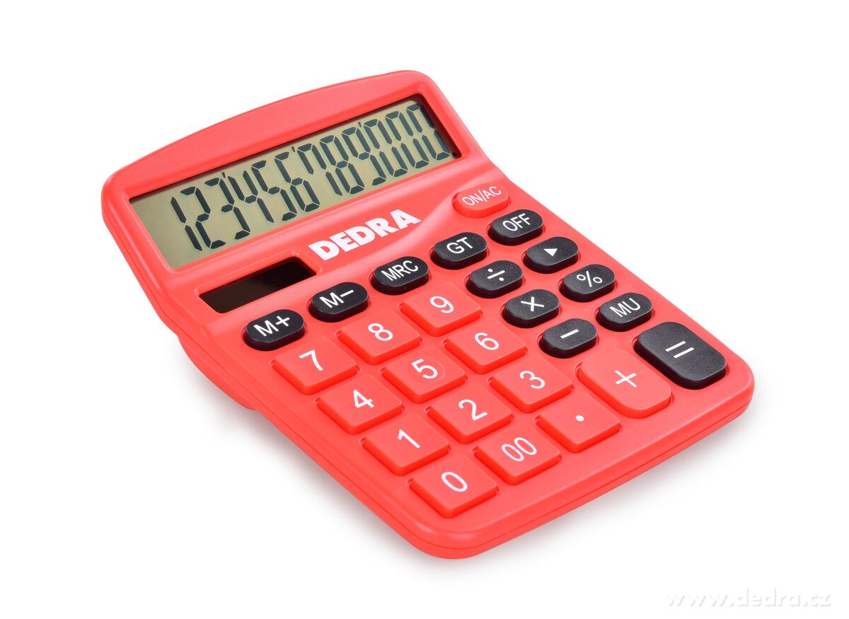 OFFICE, Solární kalkulačka s velkým displejem, červená, 12místný LCD