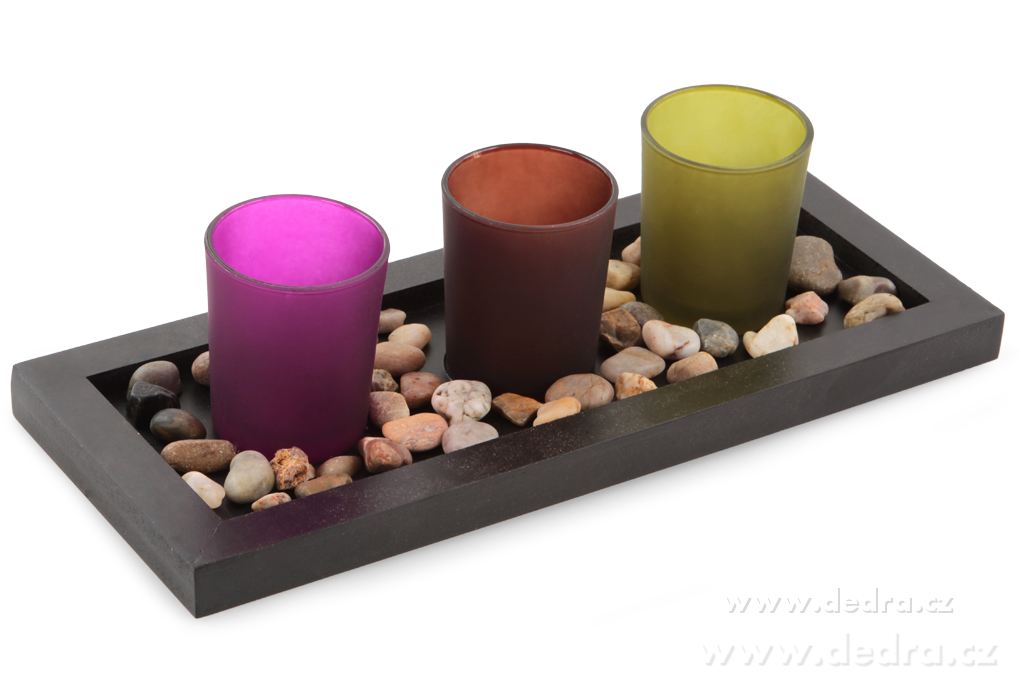 3 ks skleněný svícen, na dřevěn.podstavci | Zahradnické potřeby | Grand Móda