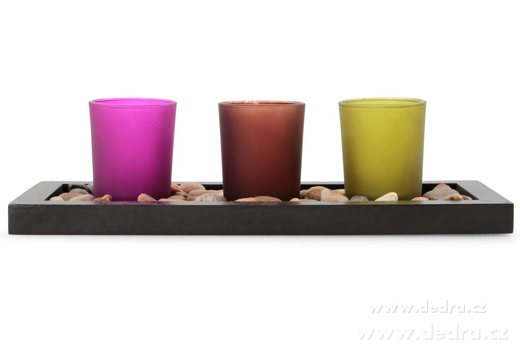 3 ks skleněný svícen, na dřevěn.podstavci – náhled 2 | Grand Móda