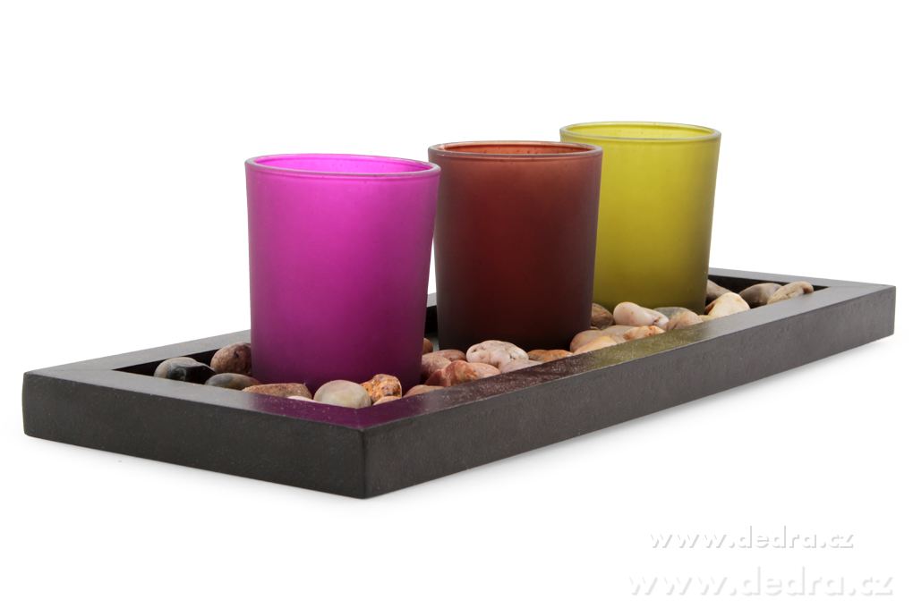 3 ks skleněný svícen, na dřevěn.podstavci – náhled 3 | Grand Móda