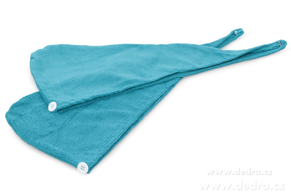 2 ks turban na vysoušení vlasů tyrkysový – náhled 3 | Grand Móda