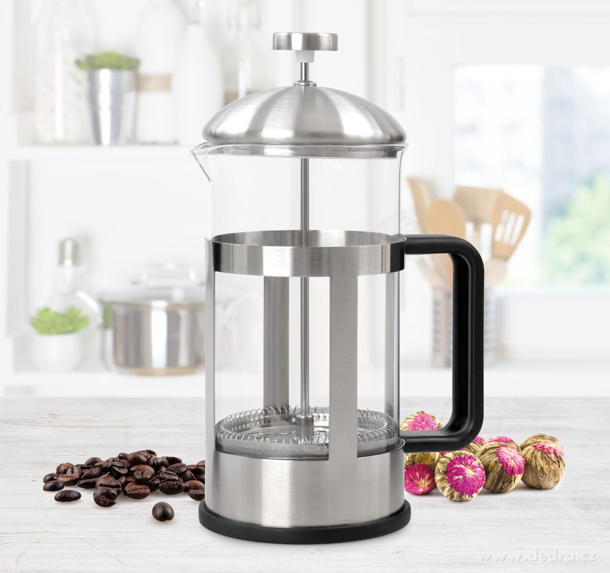 BARISTA, 1 L FRENCH PRESS konvice na kávu a čaj z borosilikátového skla, ocelová – náhled 3 | Grand Móda