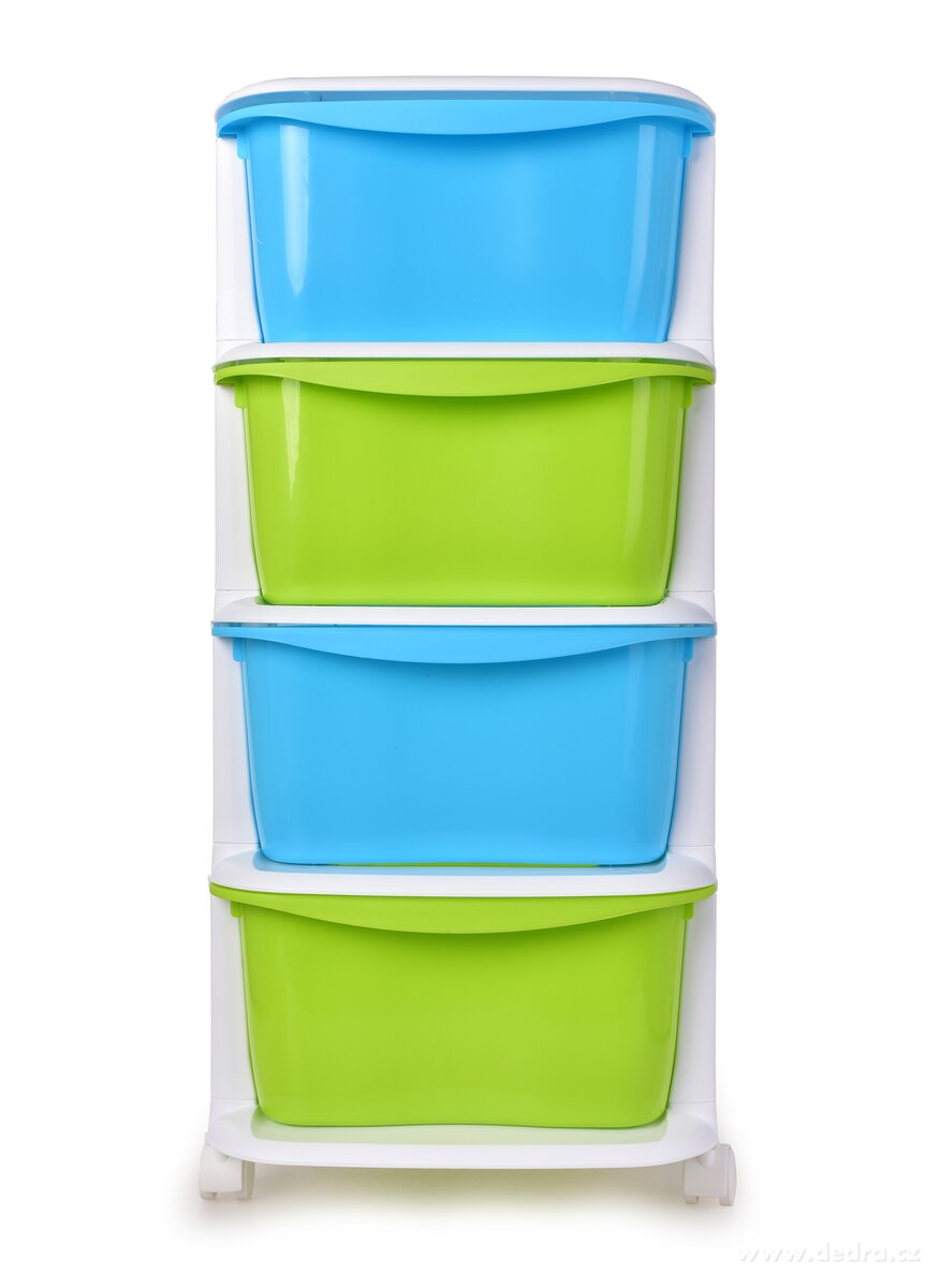 QUATRO, 4patrový regál s výsuvnými boxy a kolečky, úložný plastový organizér, modro-zelený, 79 cm – náhled 3 | Grand Móda