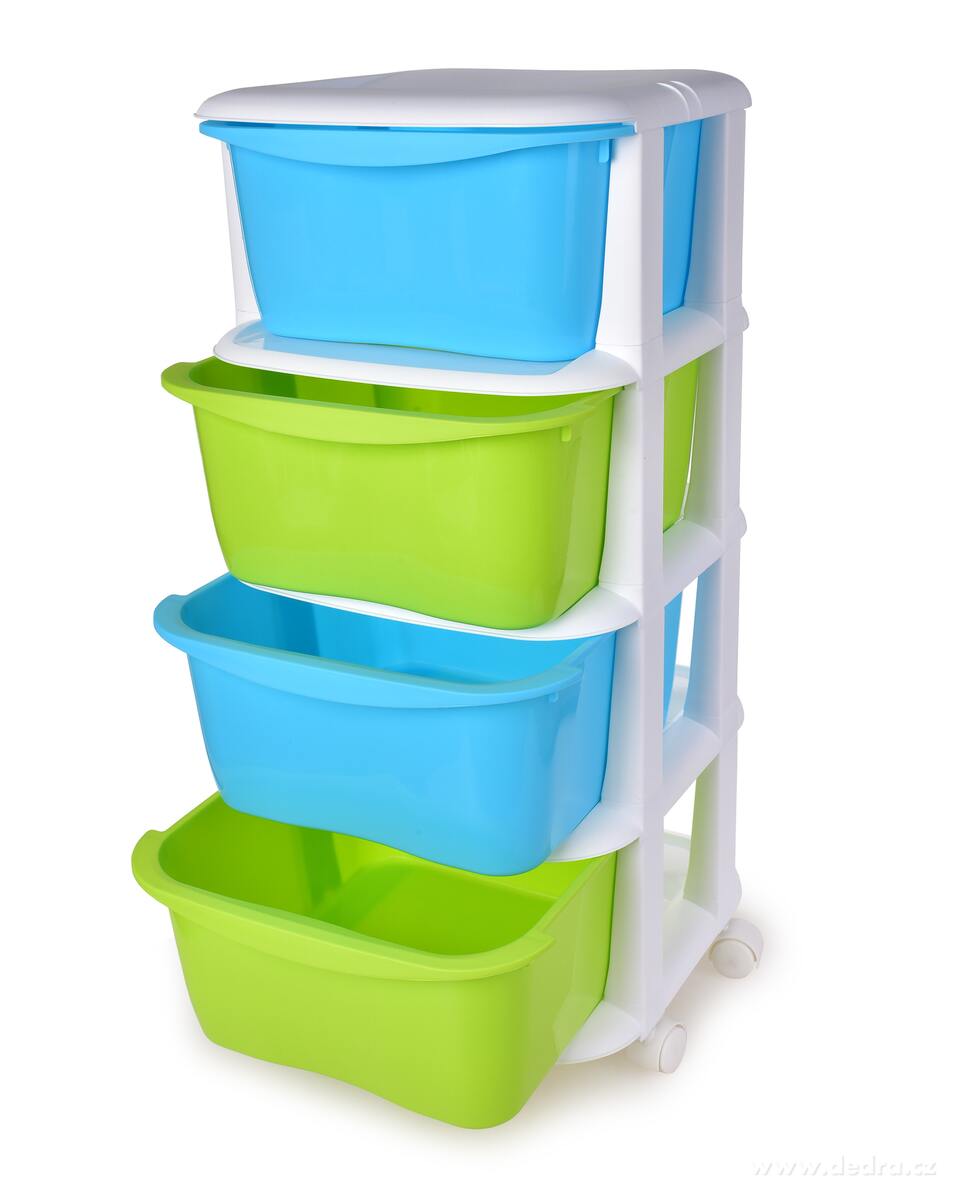 QUATRO, 4patrový regál s výsuvnými boxy a kolečky, úložný plastový organizér, modro-zelený, 79 cm – náhled 5 | Grand Móda