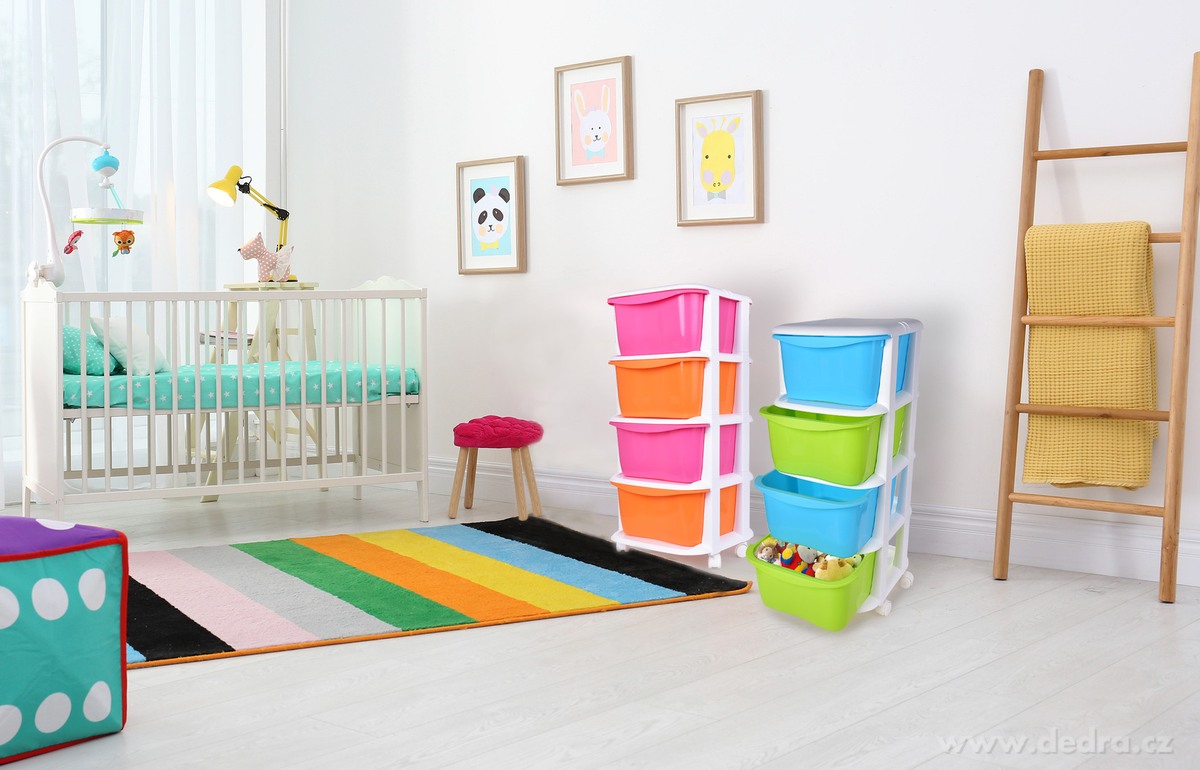 QUATRO, 4patrový regál s výsuvnými boxy a kolečky, úložný plastový organizér, modro-zelený, 79 cm – náhled 6 | Grand Móda