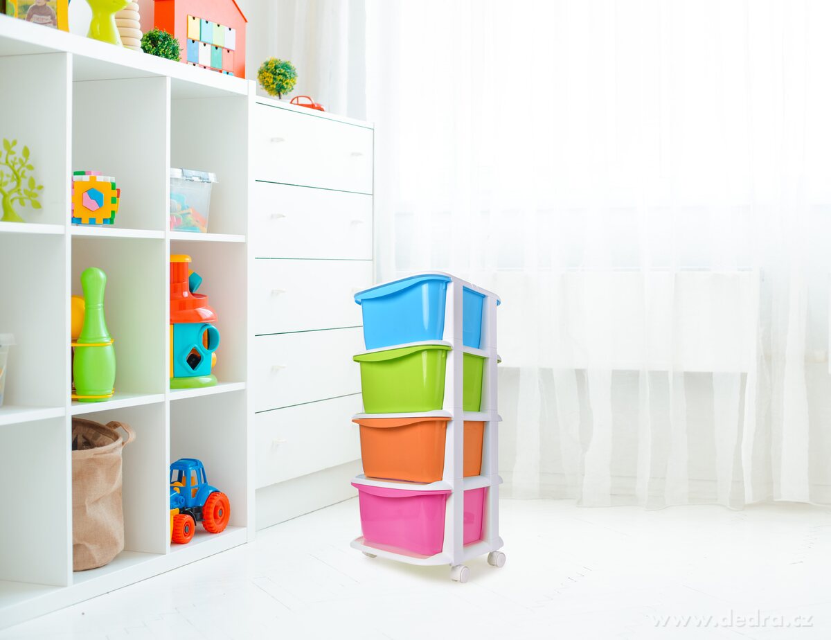 QUATRO, 4patrový regál s výsuvnými boxy a kolečky, úložný plastový organizér, multicolor, 79 cm – náhled 3 | Grand Móda