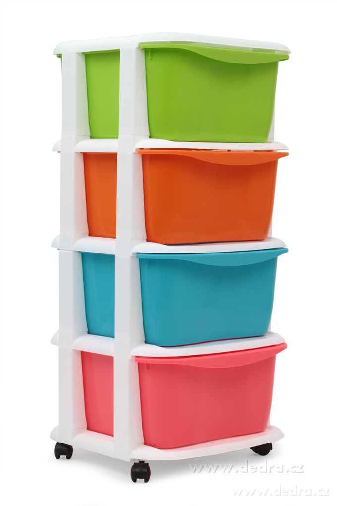 QUATRO, 4patrový regál s výsuvnými boxy a kolečky, úložný plastový organizér, multicolor, 79 cm – náhled 4 | Grand Móda