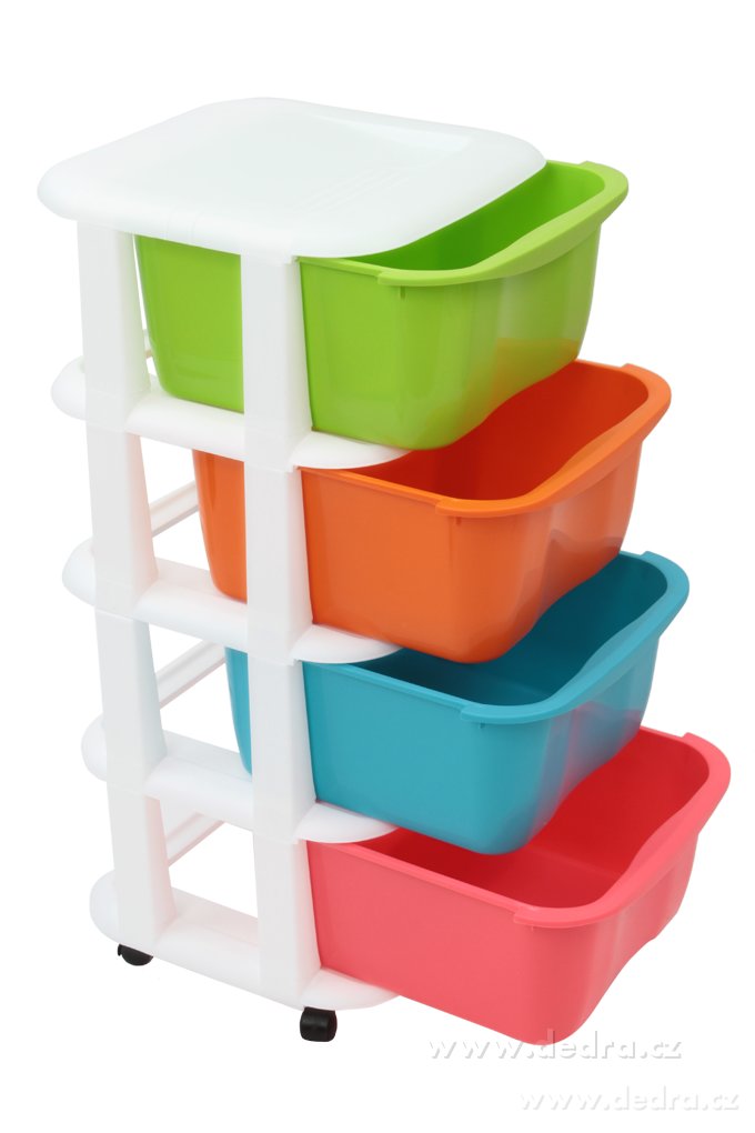 QUATRO, 4patrový regál s výsuvnými boxy a kolečky, úložný plastový organizér, multicolor, 79 cm – náhled 5 | Grand Móda