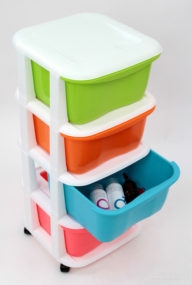 QUATRO, 4patrový regál s výsuvnými boxy a kolečky, úložný plastový organizér, multicolor, 79 cm – náhled 6 | Grand Móda