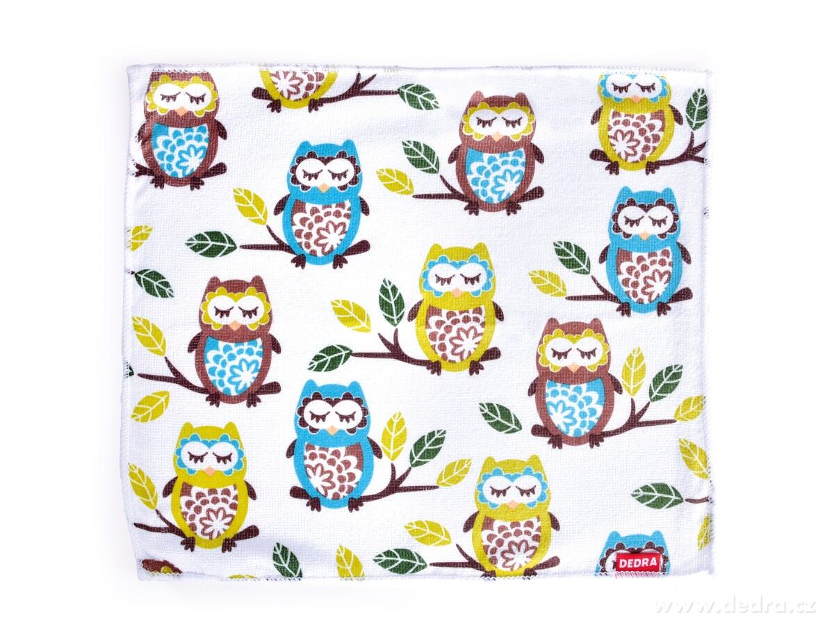 PRAKTIK, Lešticí utěrka z mikrovlákna, univerzální, s veselými sovičkami
