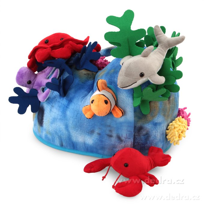 OCEAN FRIENDS, plyšový korálový útes + 5 mořských zvířátek, 36 cm, se zipem & uchem – náhled 2 | Grand Móda