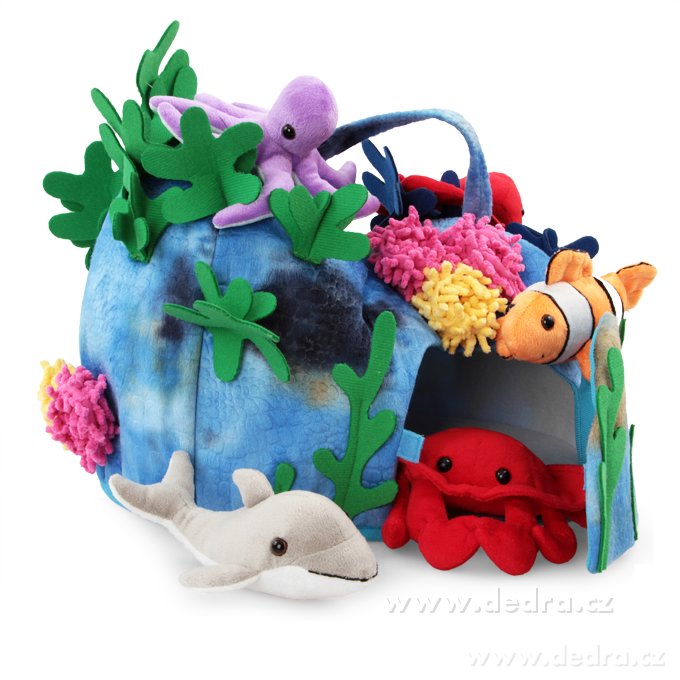 OCEAN FRIENDS, plyšový korálový útes + 5 mořských zvířátek, 36 cm, se zipem & uchem – náhled 4 | Grand Móda