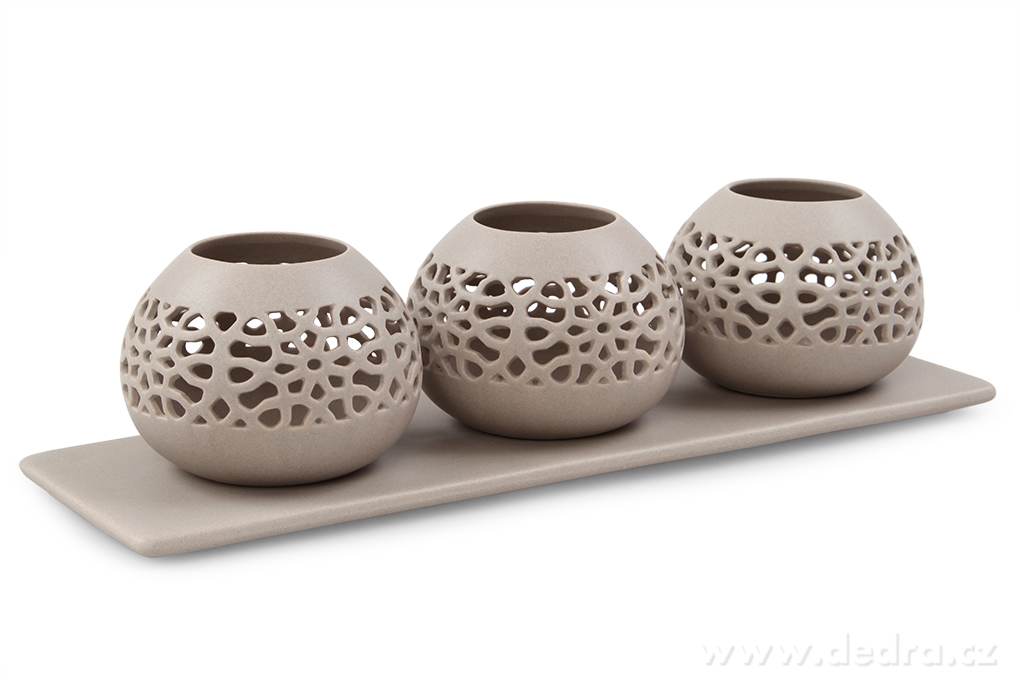 3 svícny na podnosu BALI CERAMICS | Svícny | Grand Móda