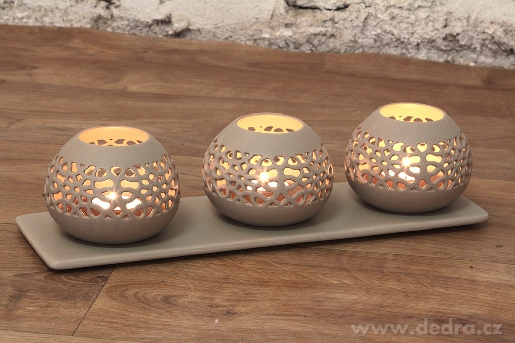 3 svícny na podnosu BALI CERAMICS – náhled 3 | Grand Móda