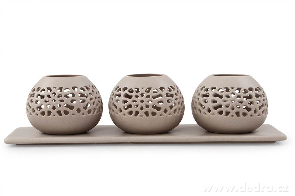 3 svícny na podnosu BALI CERAMICS – náhled 4 | Grand Móda