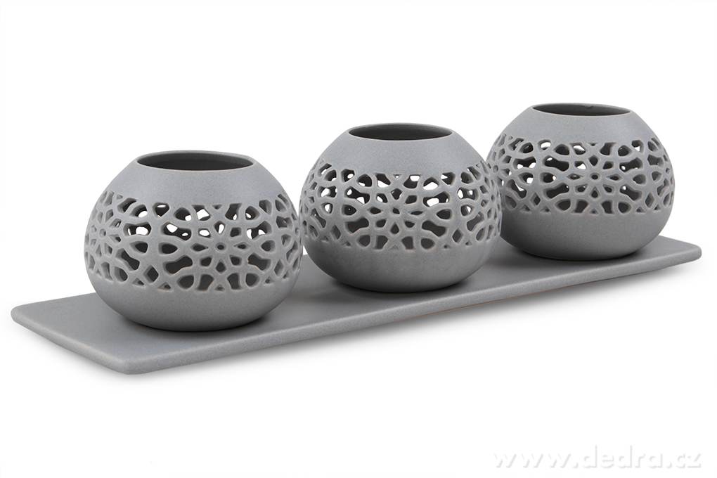 3 svícny na podnosu BALI CERAMICS, | Svícny | Grand Móda