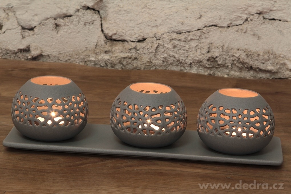 3 svícny na podnosu BALI CERAMICS, – náhled 3 | Grand Móda
