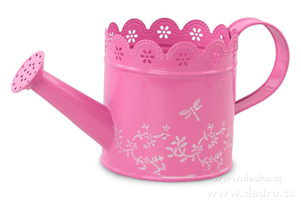 27 cm dekorativní kovová konvička, růžová | Zahradnické potřeby | Grand Móda