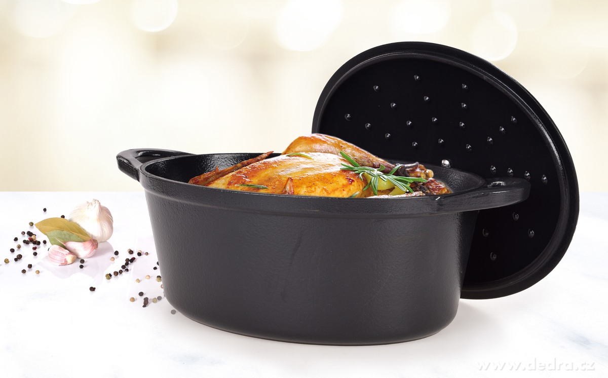 MASSIVE, litinový pekáč se samopodlévací poklicí, RÔTISSOIRE, 7 L, černý – náhled 4 | Grand Móda