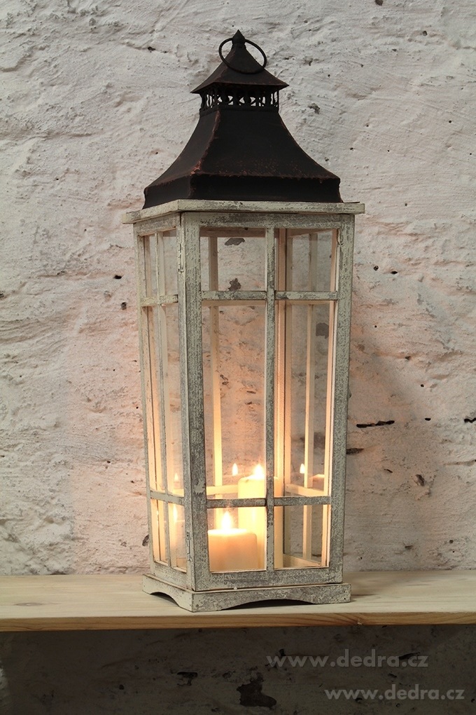 Lucerna dřevo a kov, se skleněn.výplněmi – náhled 3 | Grand Móda