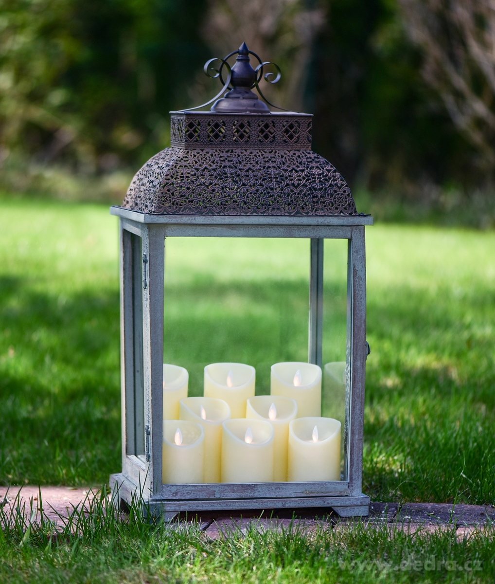 Lucerna 66 cm, dřevo a kov, se skleněn.výplněmi | Lucerny | Grand Móda