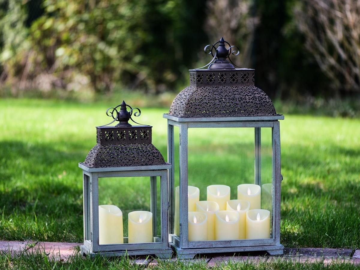 Lucerna 66 cm, dřevo a kov, se skleněn.výplněmi – náhled 2 | Grand Móda