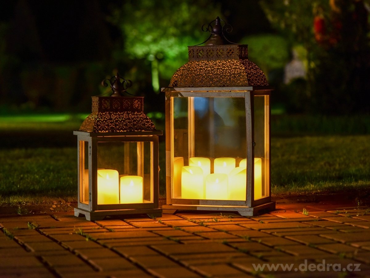 Lucerna 66 cm, dřevo a kov, se skleněn.výplněmi – náhled 3 | Grand Móda